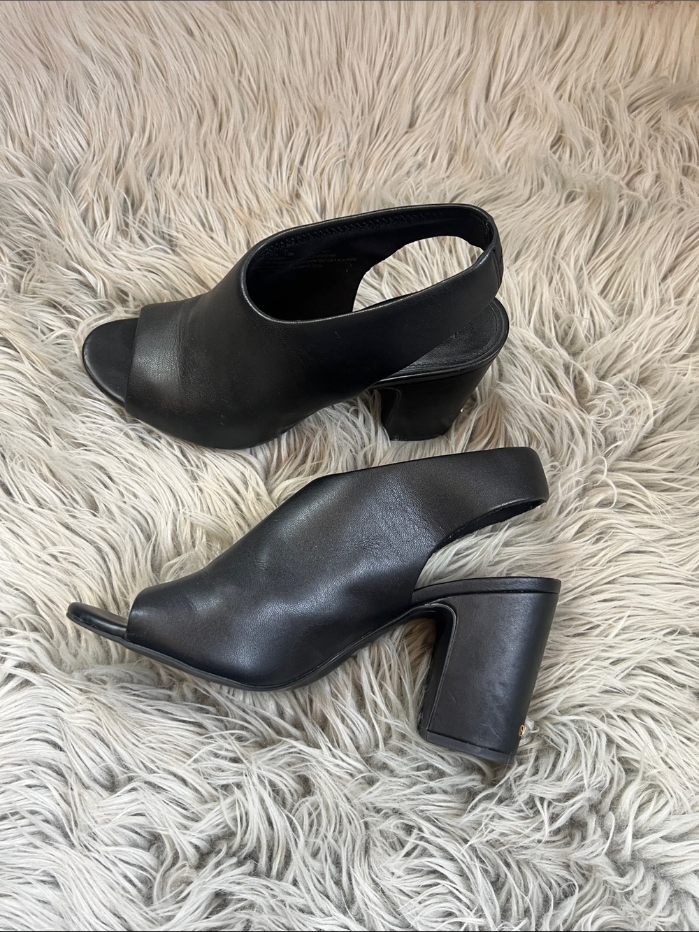 DKNY Women’s Black Open-Toe Slingback Block Heel Sandals